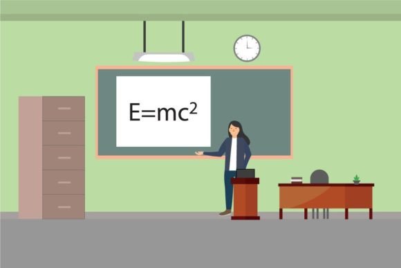 Evaluating the Female Teacher Inside the Classroom Vector Illustration for Educational Design