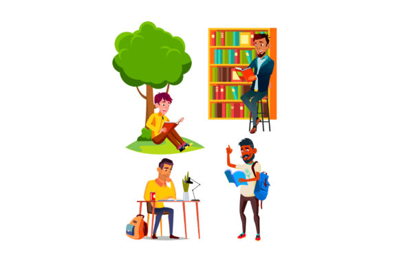 Evaluating the Teen Boy Reading Book Set Vector for Educational and Commercial Design