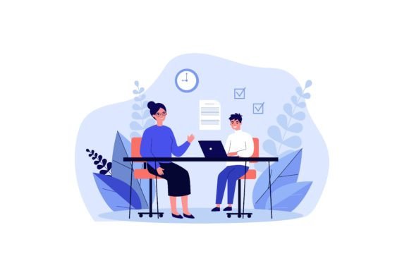 Female Teacher Checking Student Tasks